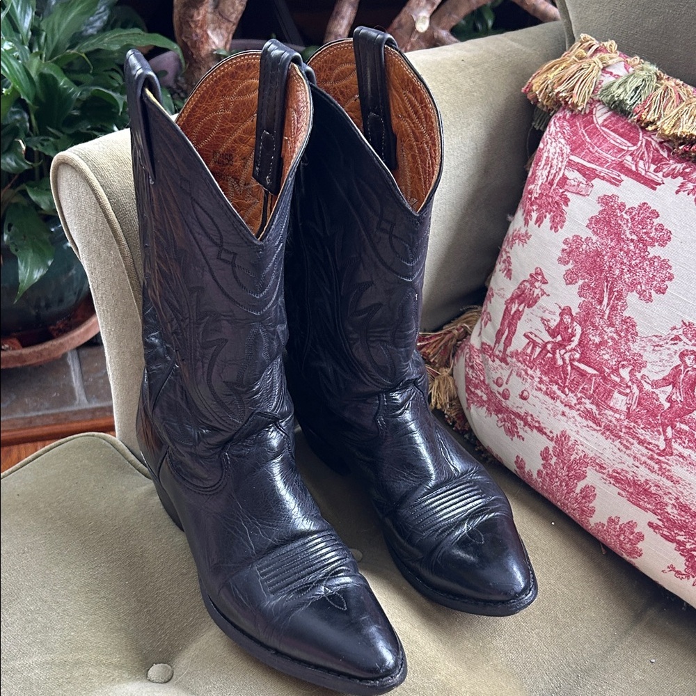 Nocona Black Leather Cowboy Boots Size 9.5 Women Size 8 Men; Excellent Quality!